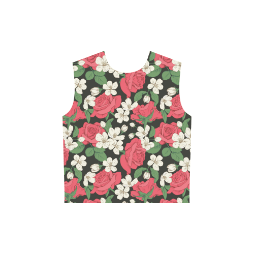Pink, White and Black Floral All Over Print Sleeveless Hoodie for Women (Model H15)