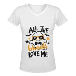 All The Ghouls Love Me, Ghost and Halloween Women's Deep V-neck T-shirt (Model T19)