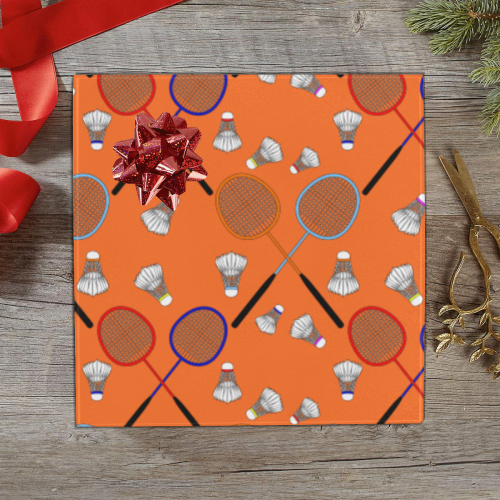 Badminton Rackets and Shuttlecocks Pattern Sports Orange Gift Wrapping Paper 58"x 23" (3 Rolls)
