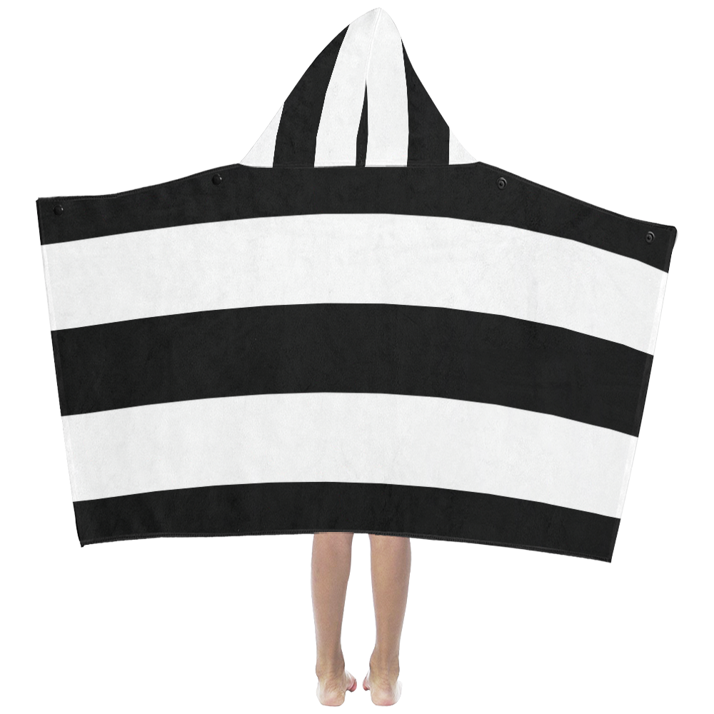 Black White Stripes Kids' Hooded Bath Towels