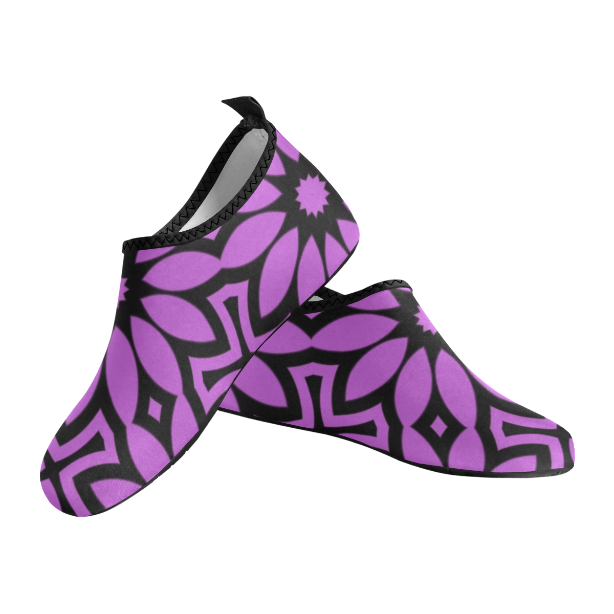 Purple/Black Flowery Pattern Women's Slip-On Water Shoes (Model 056)