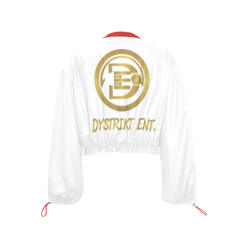 crop jacket white red collar gold logo front & back Cropped Chiffon Jacket for Women (Model H30)