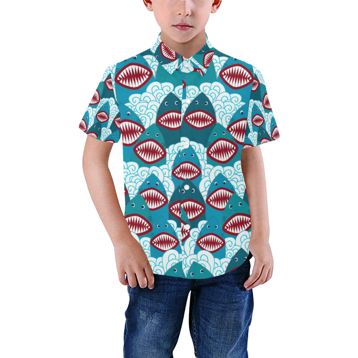 Angry Sharks Boys' All Over Print Short Sleeve Shirt (Model T59)