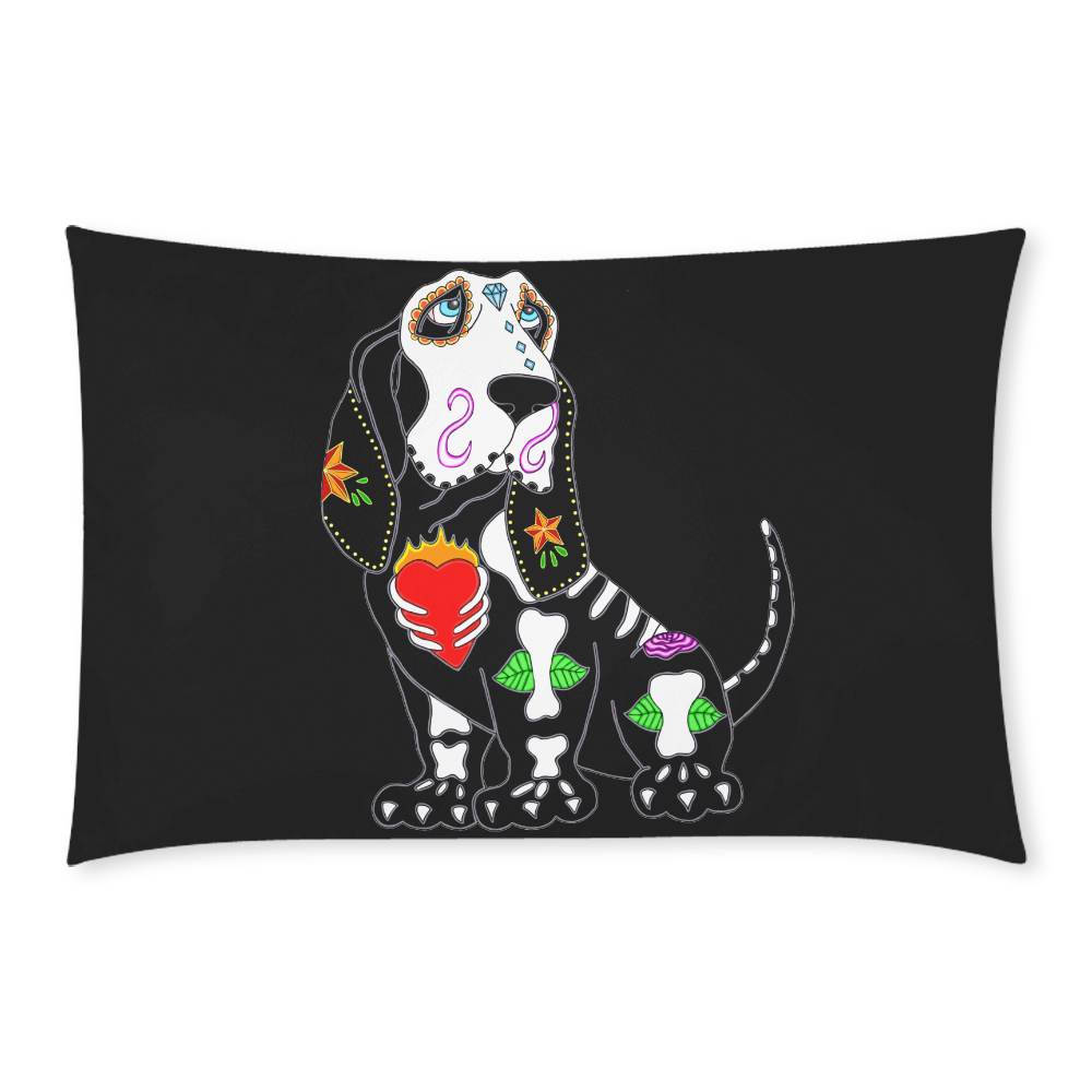 Basset Hound Sugar Skull Black 3-Piece Bedding Set