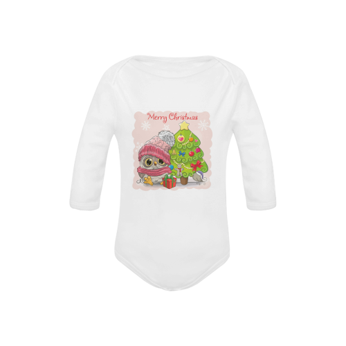 Merry Christmas Holiday Owl Baby Powder Organic Long Sleeve One Piece (Model T27)