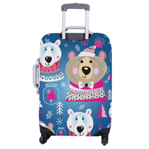 Happy Holidays Bears Pattern Luggage Cover/Large 26"-28"
