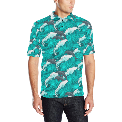 Happy Dolphins Men's All Over Print Polo Shirt (Model T55)