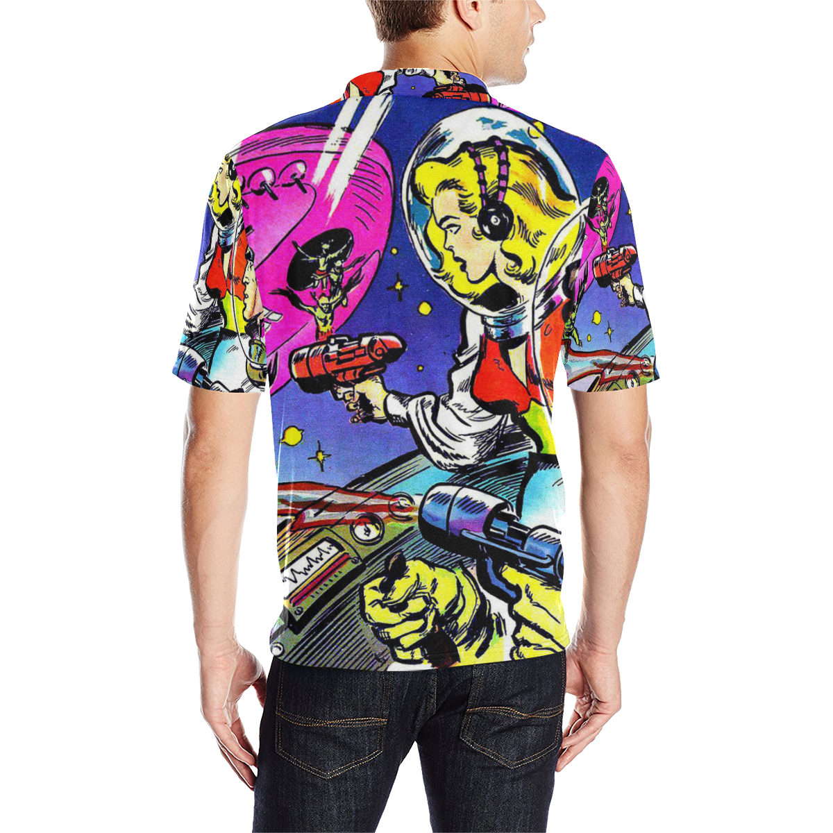 Battle in Space 2 Men's All Over Print Polo Shirt (Model T55)