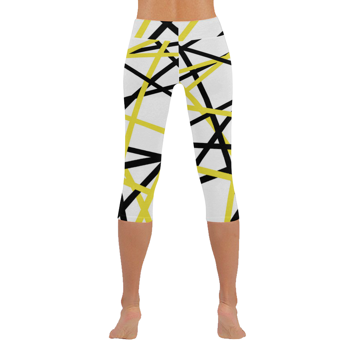 Black and yellow stripes Women's Low Rise Capri Leggings (Invisible Stitch) (Model L08)