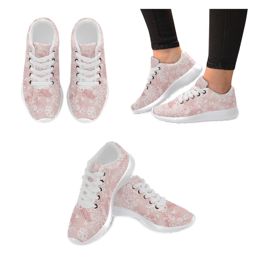 Pink Floral Shoes, Lineart Floral Women’s Running Shoes (Model 020)