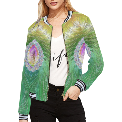 Frax Fractal Rainbow All Over Print Bomber Jacket for Women (Model H21)