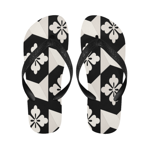 Black White Tiles Flip Flops for Men/Women (Model 040)