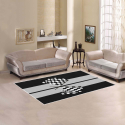 Checkered Flags, Race Car Stripe Black and Silver Area Rug 5'x3'3''