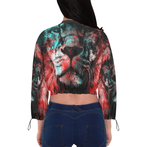 lion jbjart #lion Cropped Chiffon Jacket for Women (Model H30)