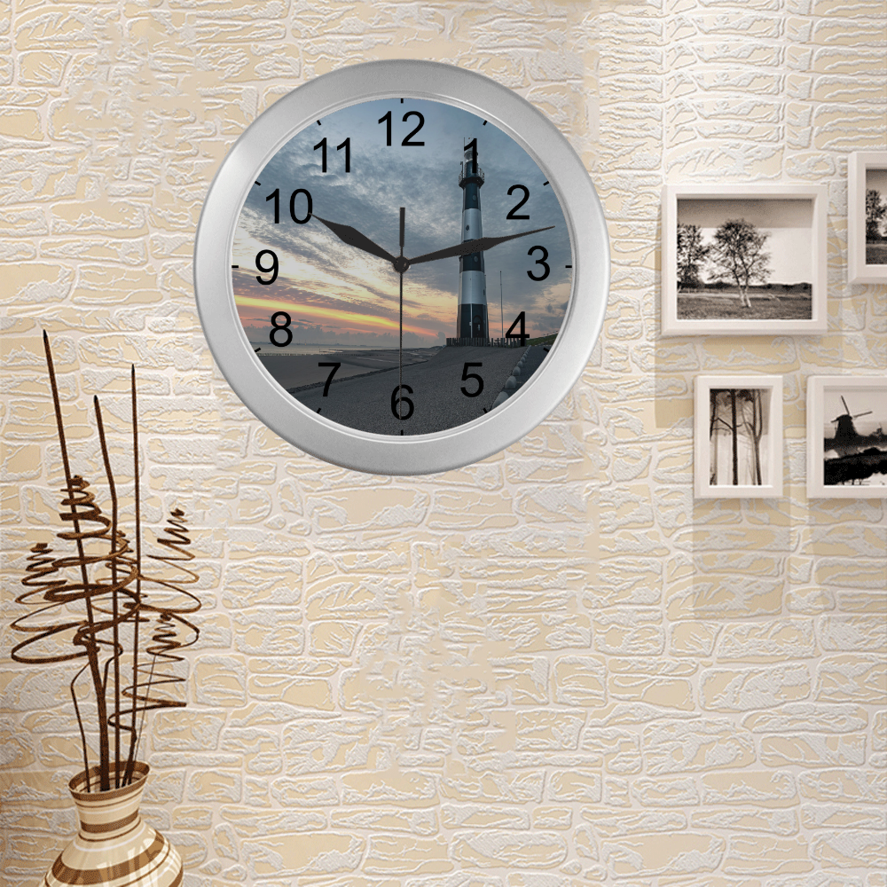 Sunrise Lighthouse Silver Color Wall Clock