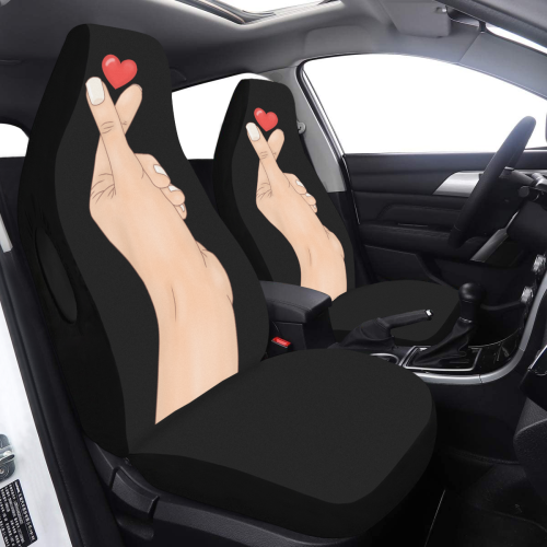 Hand With Finger Heart / Black Car Seat Cover Airbag Compatible (Set of 2)