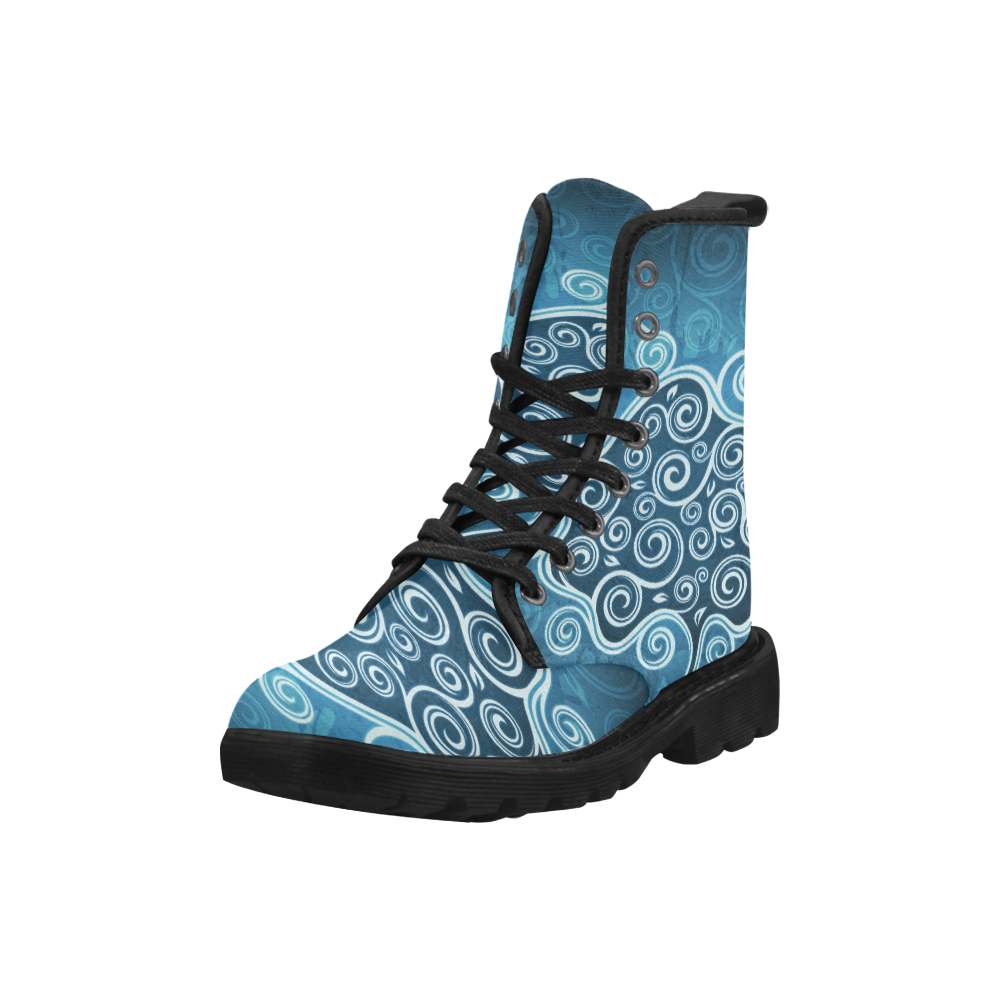 Abstract-Vintage-Floral-Blue-22 Martin Boots for Women (Black) (Model 1203H)