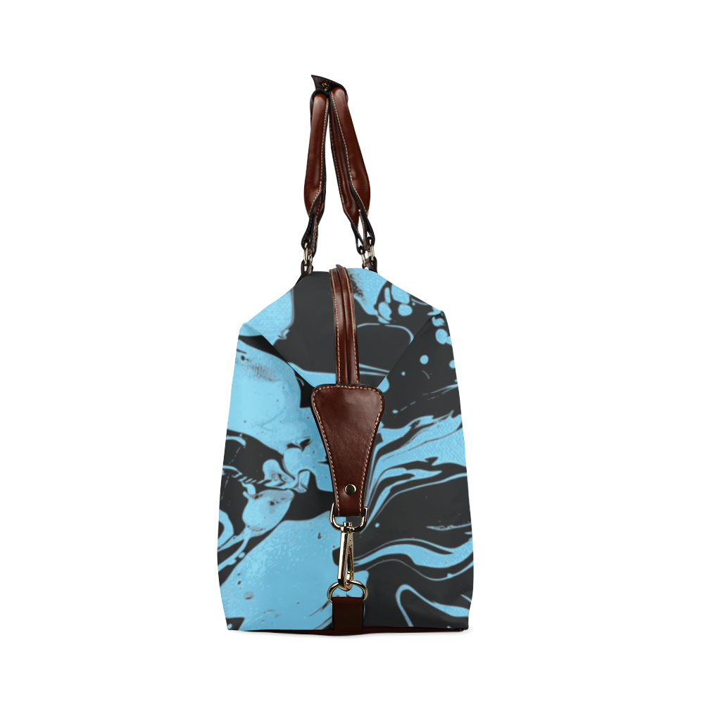 Blue and Black Swirls - light blue black swirl pattern Classic Travel Bag (Model 1643) Remake