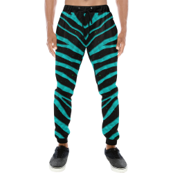 Ripped SpaceTime Stripes - Cyan Men's All Over Print Sweatpants (Model L11)