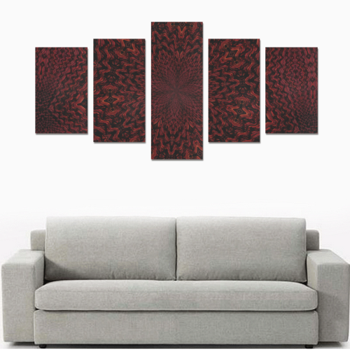 Red and Black Woven Fabric Fractal Mandala 2 Canvas Print Sets C (No Frame)