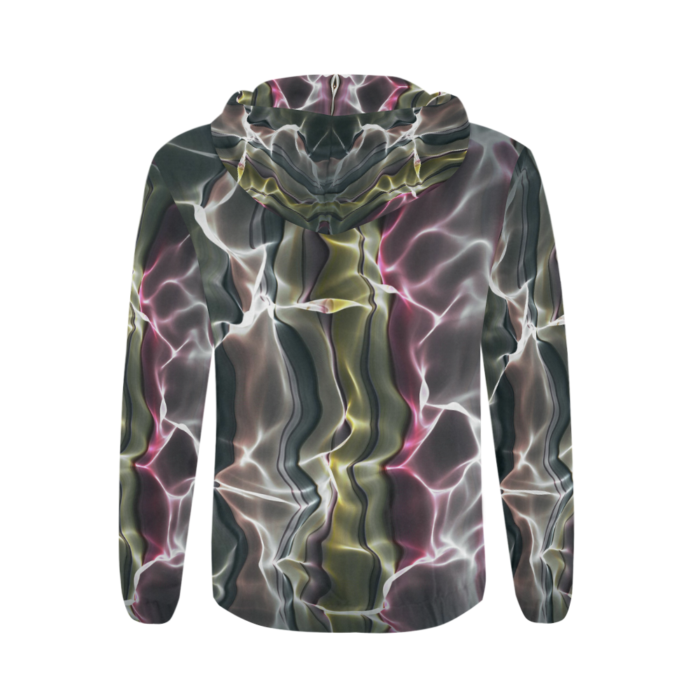 Abstract Wavy Mesh All Over Print Full Zip Hoodie for Men/Large Size (Model H14)