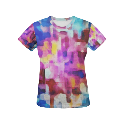 Blue pink watercolors All Over Print T-Shirt for Women (USA Size) (Model T40)