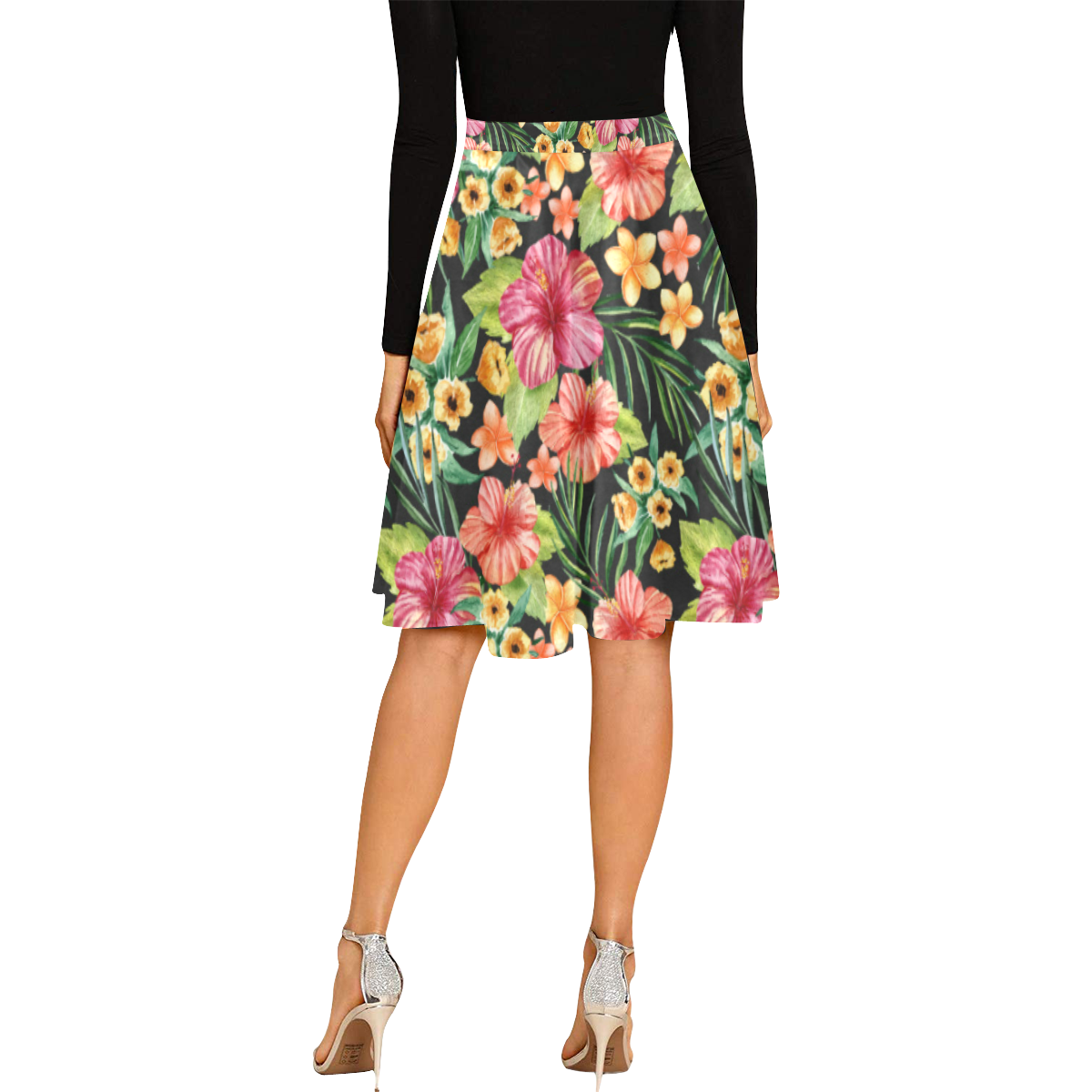 Tropical Flowers Melete Pleated Midi Skirt (Model D15)