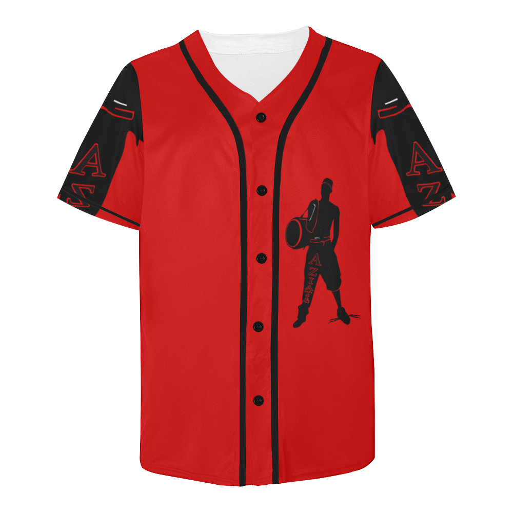 Aziatic Black & Red All Over Print Baseball Jersey for Men (Model T50)