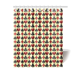 Las Vegas  Black and Red Casino Poker Card Shapes on Yellow Shower Curtain 60"x72"