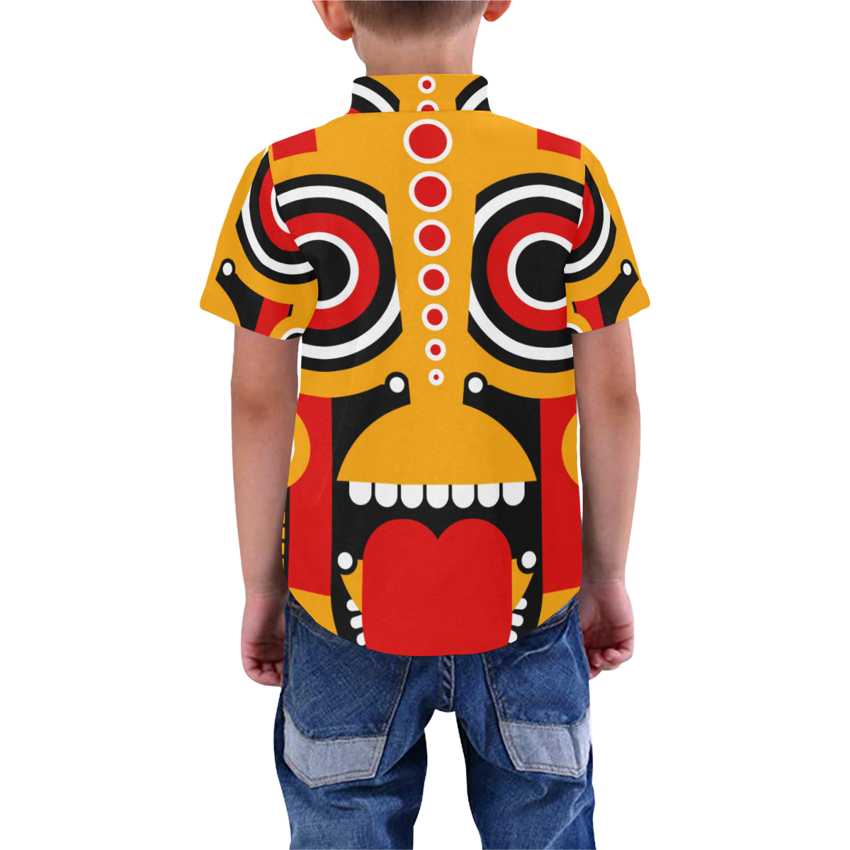 Red Yellow Tiki Tribal Boys' All Over Print Short Sleeve Shirt (Model T59)