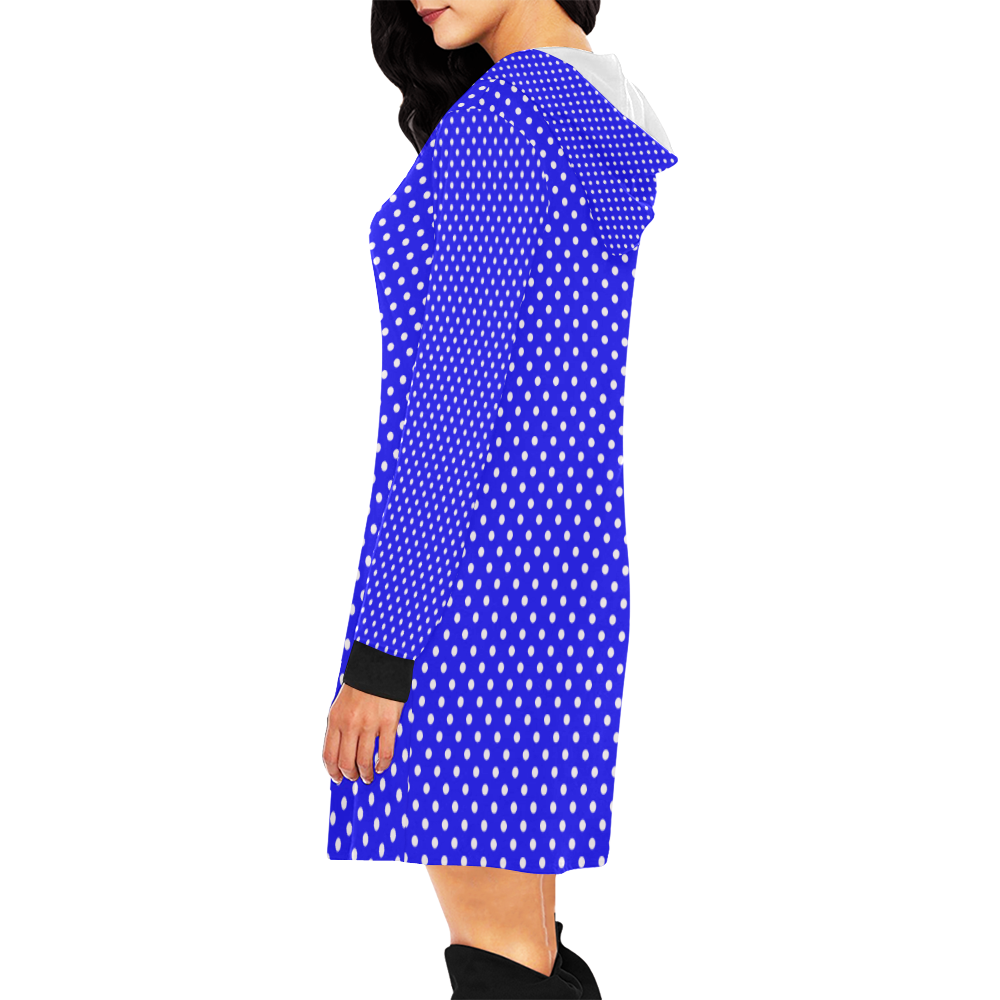 Blue polka dots All Over Print Hoodie Mini Dress (Model H27)