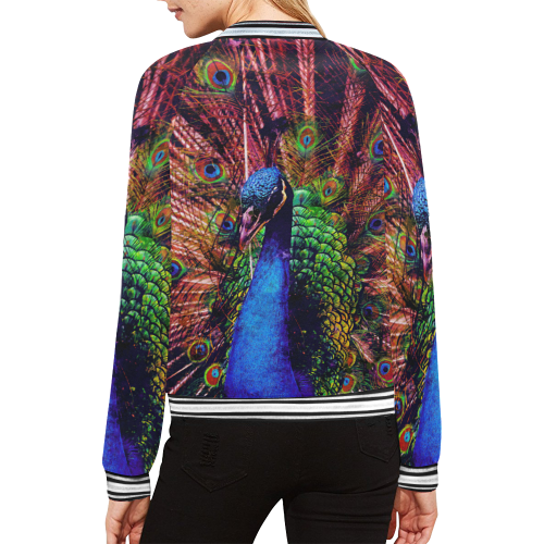 Impressionist Peacock All Over Print Bomber Jacket for Women (Model H21)