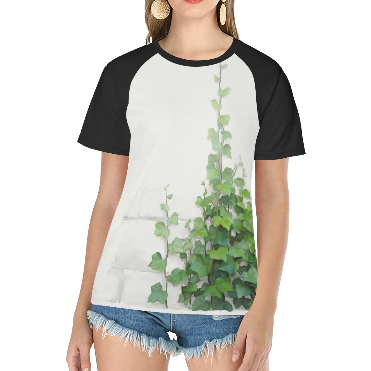 Watercolor Vines, climbing plant watercolor Women's Raglan T-Shirt/Front Printing (Model T62)