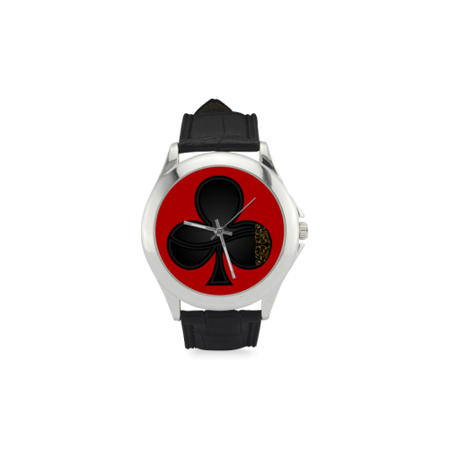 Club Las Vegas Symbol Playing Card Shape on Red Women's Classic Leather Strap Watch(Model 203)