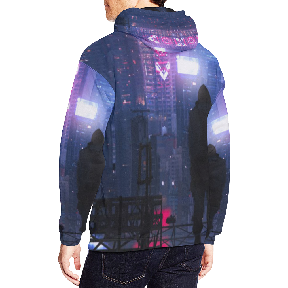 Tokyo Gamer City Genius All Over Print Hoodie for Men/Large Size (USA Size) (Model H13)