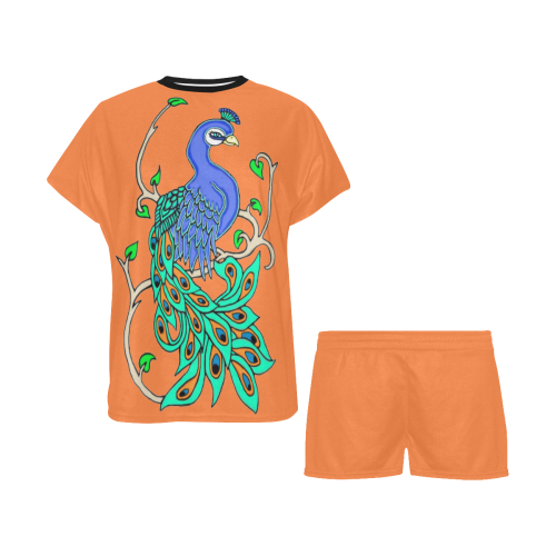 Pretty Peacock Orange Peel Women's Short Pajama Set