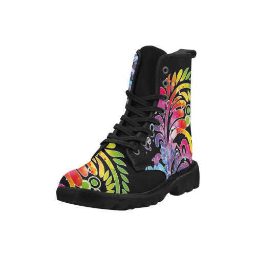 Tropical Flower Feathers Of Hawaii Martin Boots for Women (Black) (Model 1203H)
