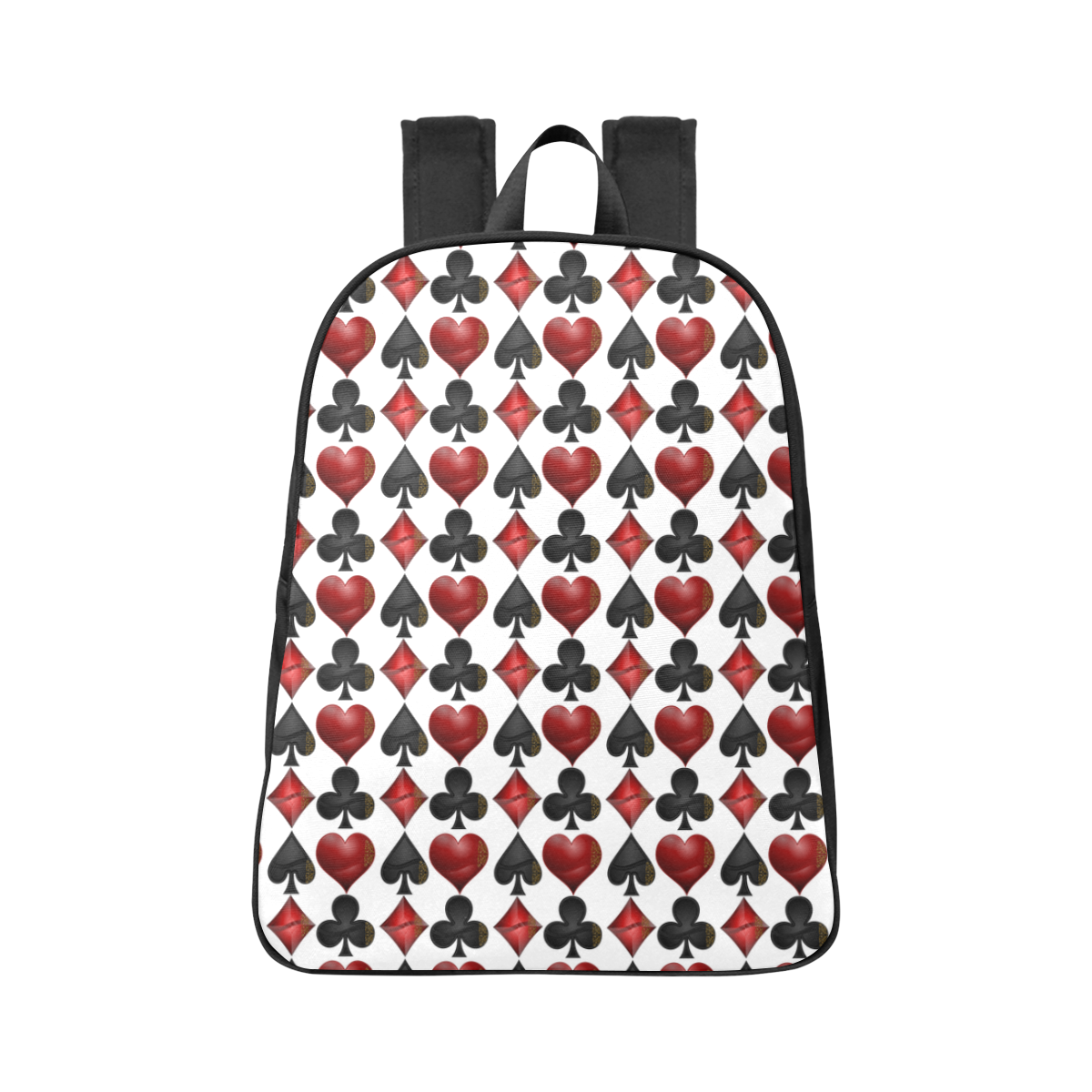 Las Vegas Black and Red Casino Poker Card Shapes White Fabric School Backpack (Model 1682) (Large)