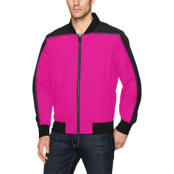 Racing Strip Black and Pink All Over Print Bomber Jacket for Men (Model H31)