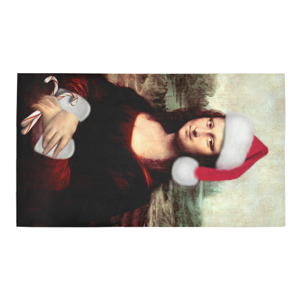 Christmas Mona Lisa with Santa Hat Bath Rug 16''x 28''