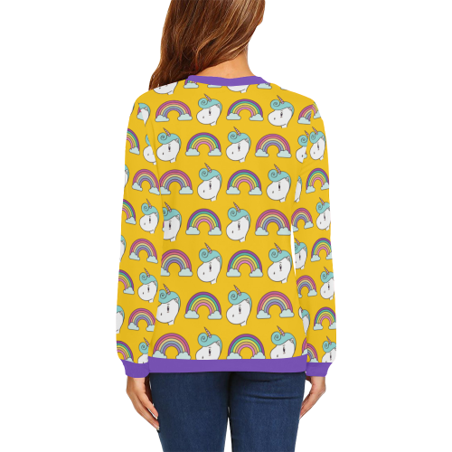 Unicorn Yellow All Over Print Crewneck Sweatshirt for Women (Model H18)