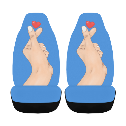 Hand With Finger Heart / Blue Car Seat Cover Airbag Compatible (Set of 2)