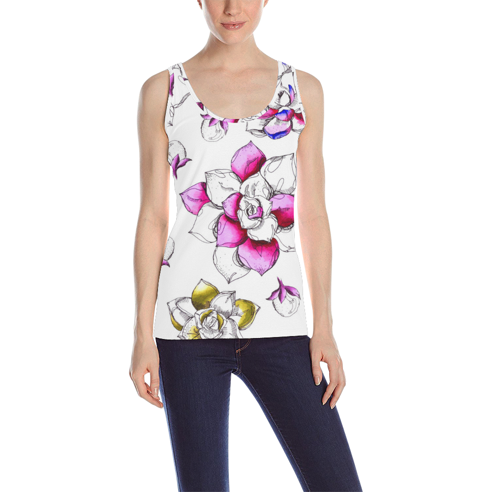floral pink All Over Print Tank Top for Women (Model T43)