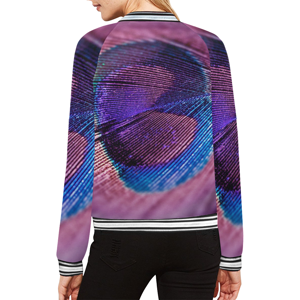 Purple Peacock Feather All Over Print Bomber Jacket for Women (Model H21)