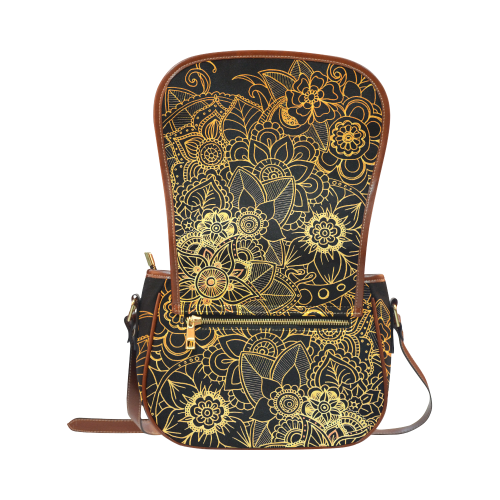 Floral Doodle Gold G523 Saddle Bag/Small (Model 1649) Full Customization