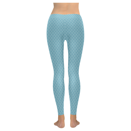 Teal Tale Mermaid Women's Low Rise Leggings (Invisible Stitch) (Model L05)