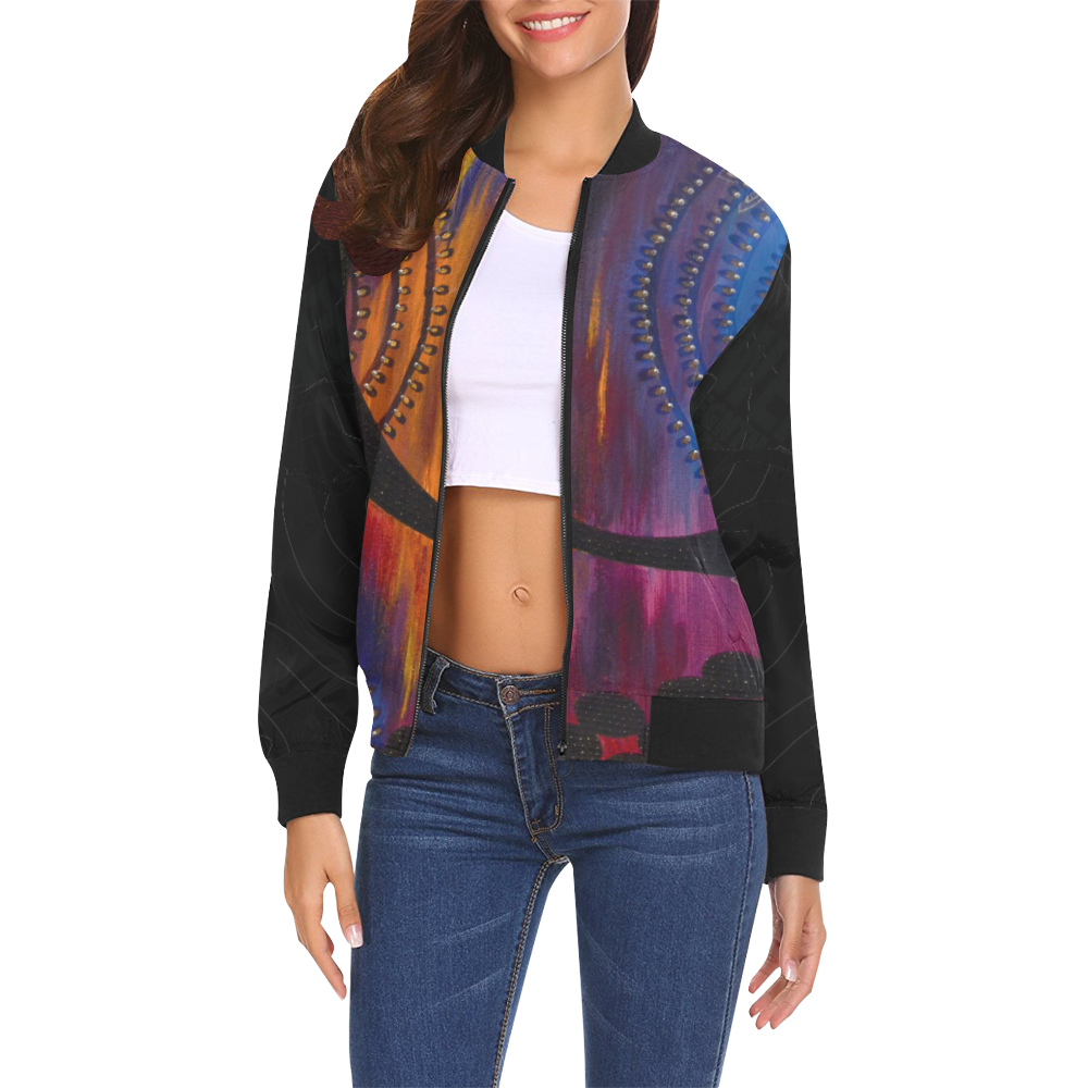 Halo All Over Print Bomber Jacket for Women (Model H19)