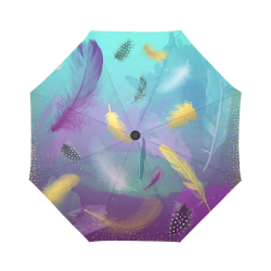 Dancing Feathers - Turquoise and Purple Auto-Foldable Umbrella (Model U04)