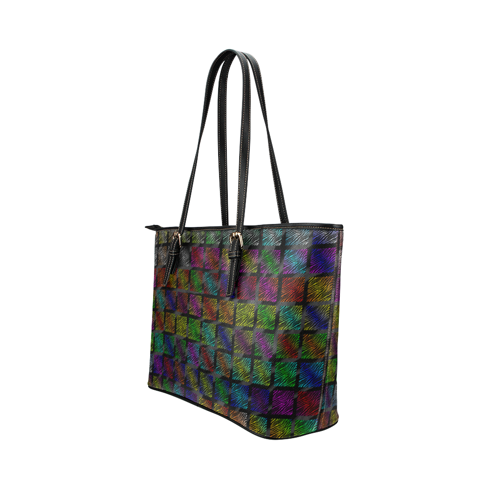 Ripped SpaceTime Stripes Collection Leather Tote Bag/Small (Model 1651)