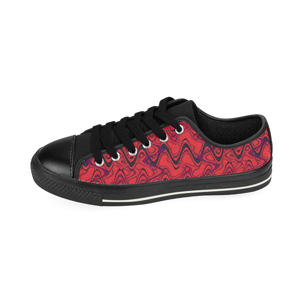 Red and Black Waves pattern design Canvas Women's Shoes/Large Size (Model 018)
